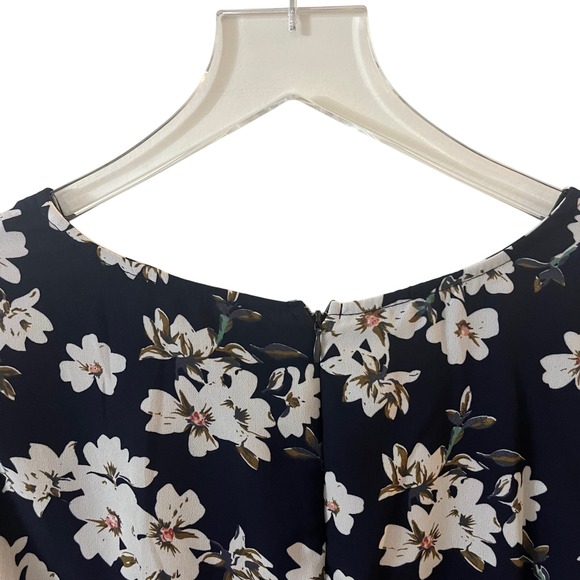 Entro Floral Print Mini Dress V Neck Long Sleeve Casual Party‎ Navy White L NWT - Picture 13 of 16